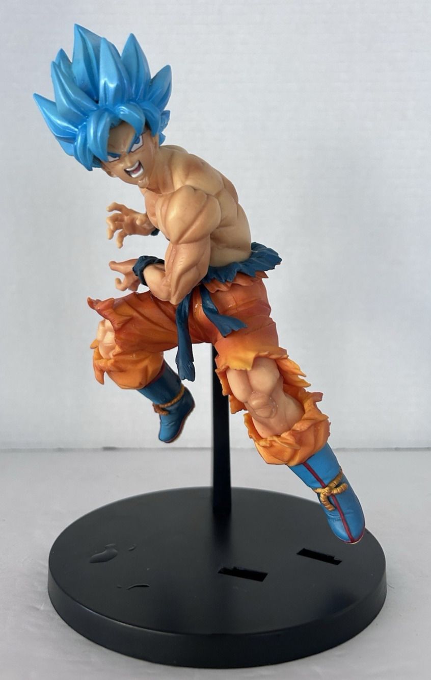 Bandai Spirits Son Goku Super Saiyan Blue Hair Figure on Display Stand 8.25"